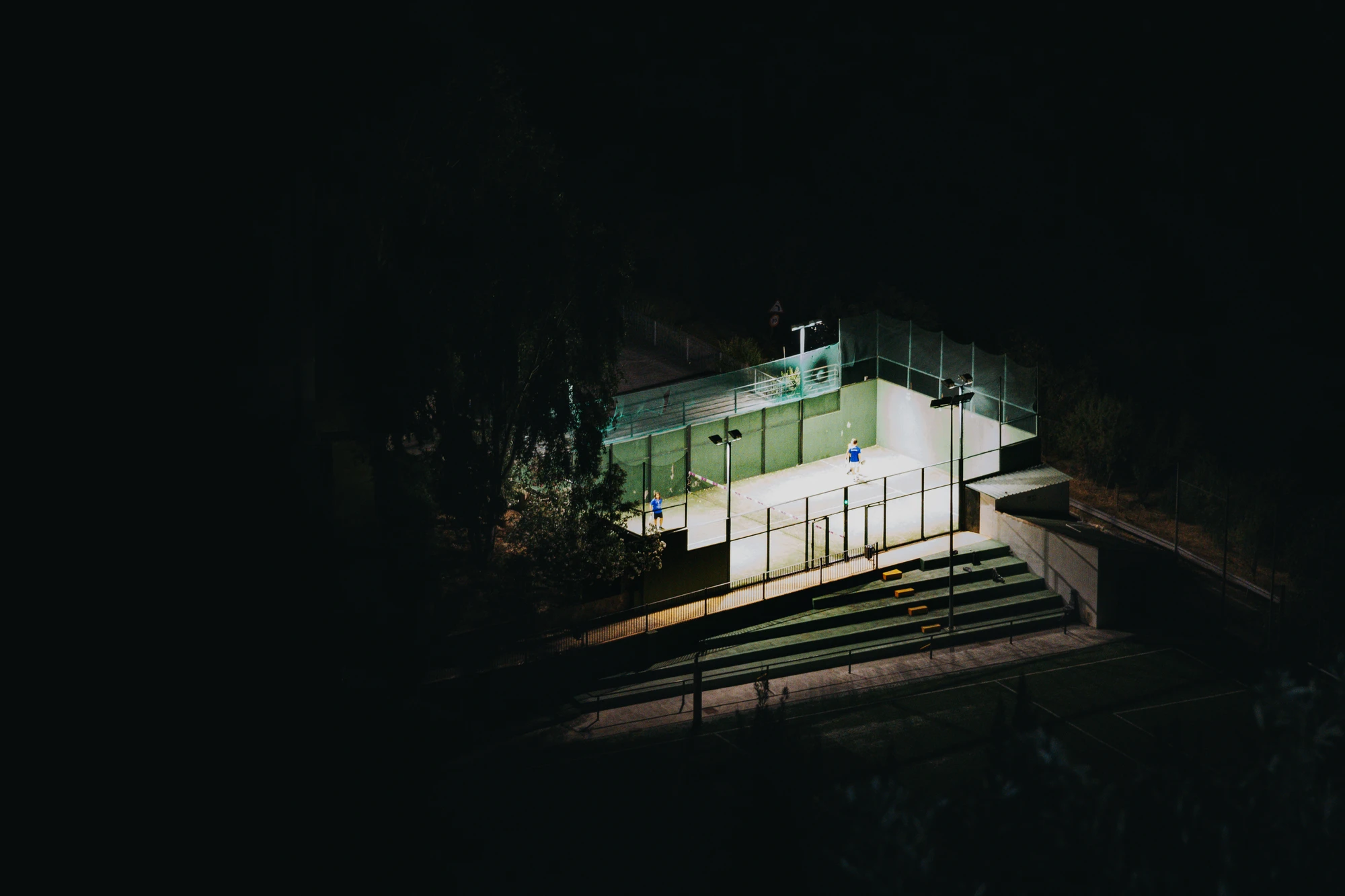 Padel court illuminated at night